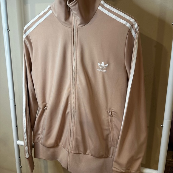 Adidas Beige Track Jacket with White Stripes - Picture 1 of 6